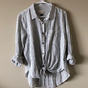 Blue and White Stripe Linen Button Down
